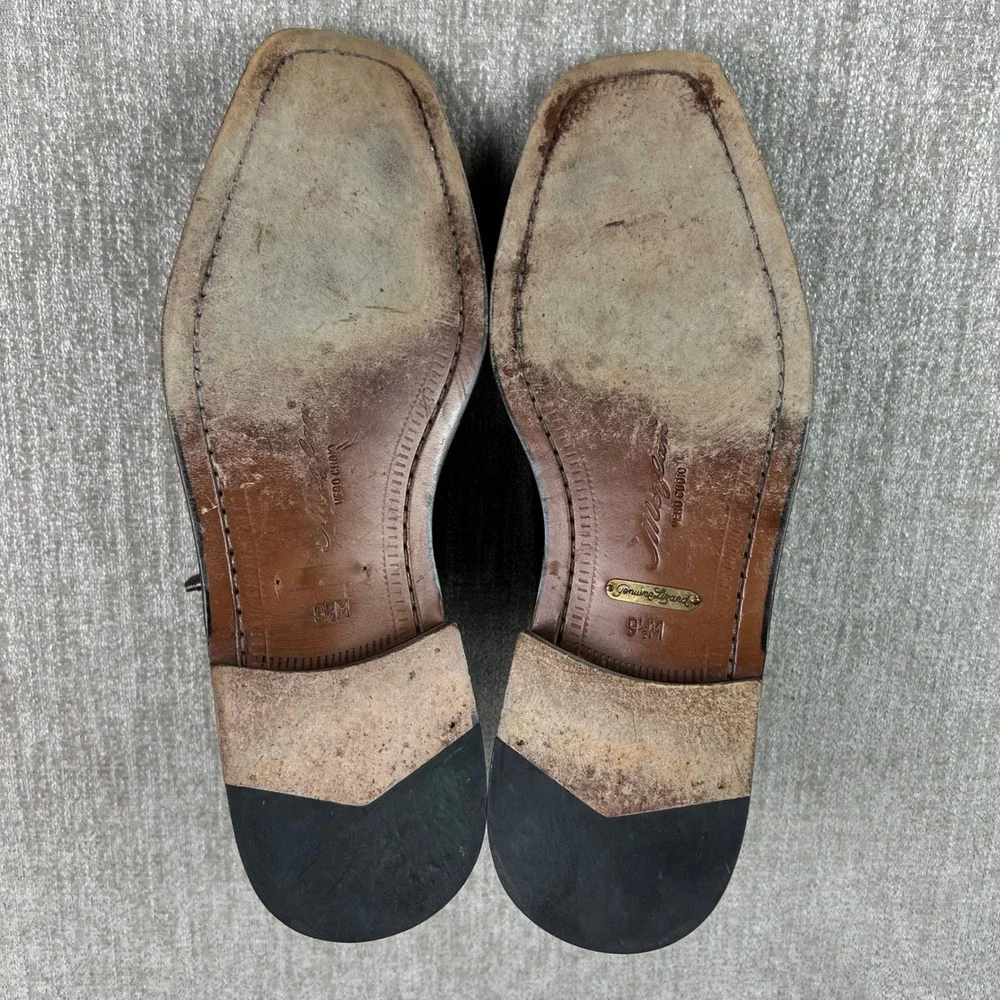 Mezlan Genuine Lizard‎ Brown Leather Oxford Dress Shoes Men's 9.5 M Square Toe